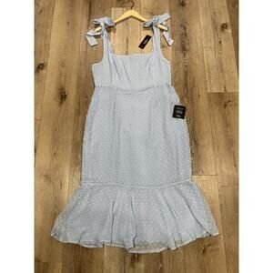 NWT Lulus Bimini Periwinkle Blue Swiss Dot MIdi Dress Sz XL Milkmaid Cottagecore